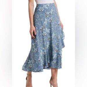 Max Studio Women’s Floral Wrap Skirt Size XL Blue & White